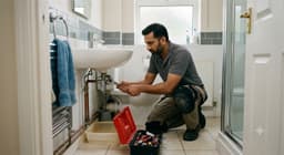 Local plumber fixing a bathroom sink